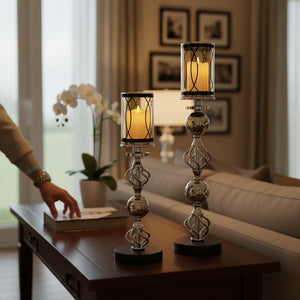Hotel Luxe Silver Crystal Candle Stands (Pair)