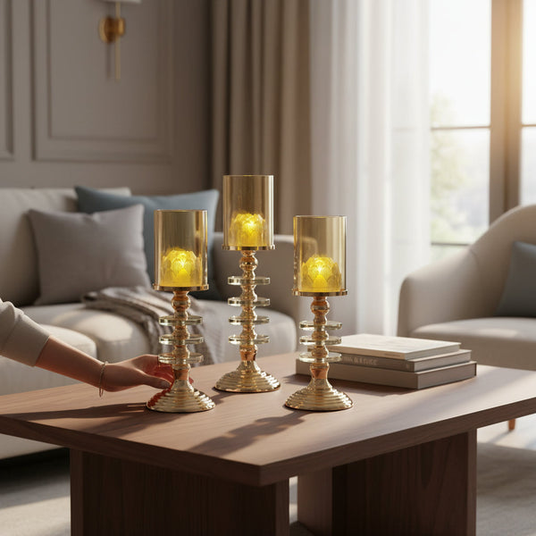 Metal Pillar Candle Holder Set