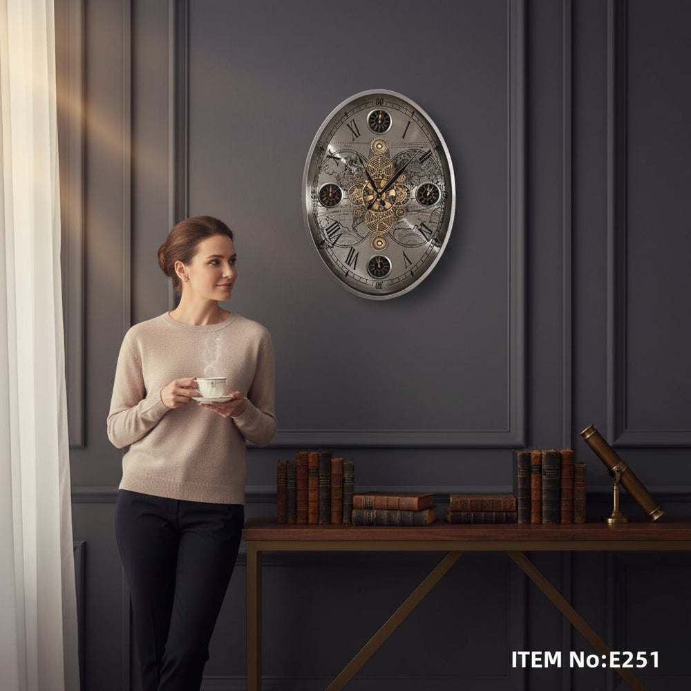 Titanium Gold Industrial Gear Wall Clock