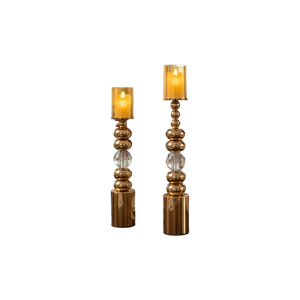 Modern Eterna Flame Metallic Candle Stands (Pair)