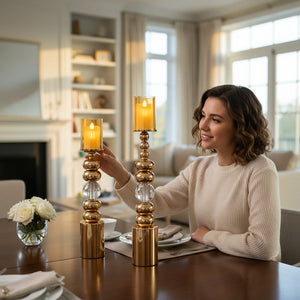 Modern Eterna Flame Metallic Candle Stands (Pair)