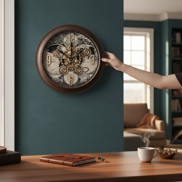 Golden Ivory Mechanical Gear Wall Clock