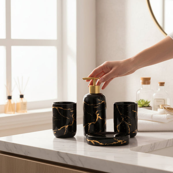 Luxe Pearl Ceramic Tray Bathroom Set