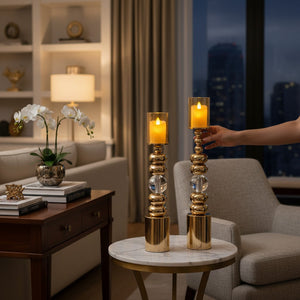 Modern Eterna Flame Metallic Candle Stands (Pair)