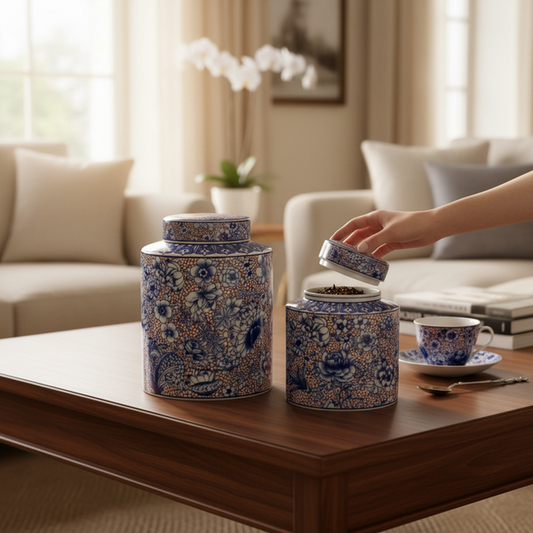 Handcrafted Blue Pottery Candy Jars (Pair)