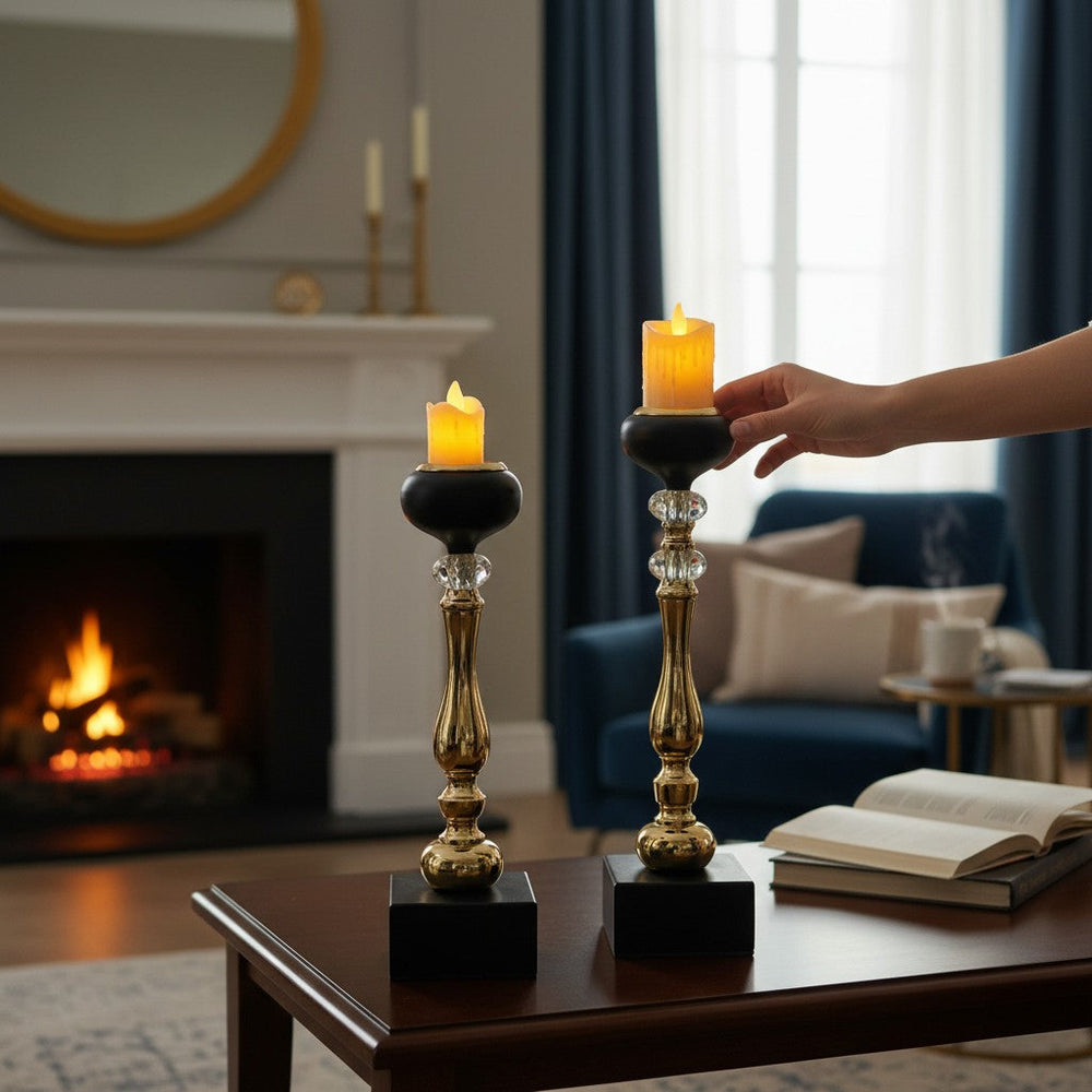 Eclipse Modern Metallic Candle Stands (Pair)