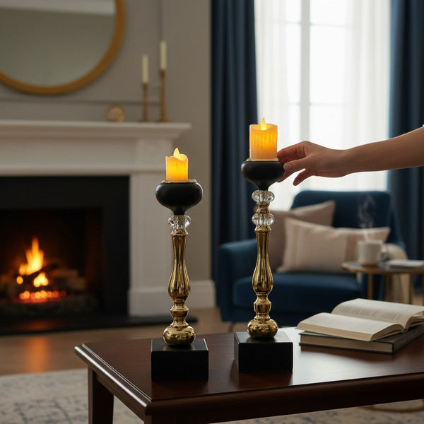 Eclipse Modern Metallic Candle Stands (Pair)