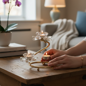 Celeste Crystal Lotus Metallic Candle Stand