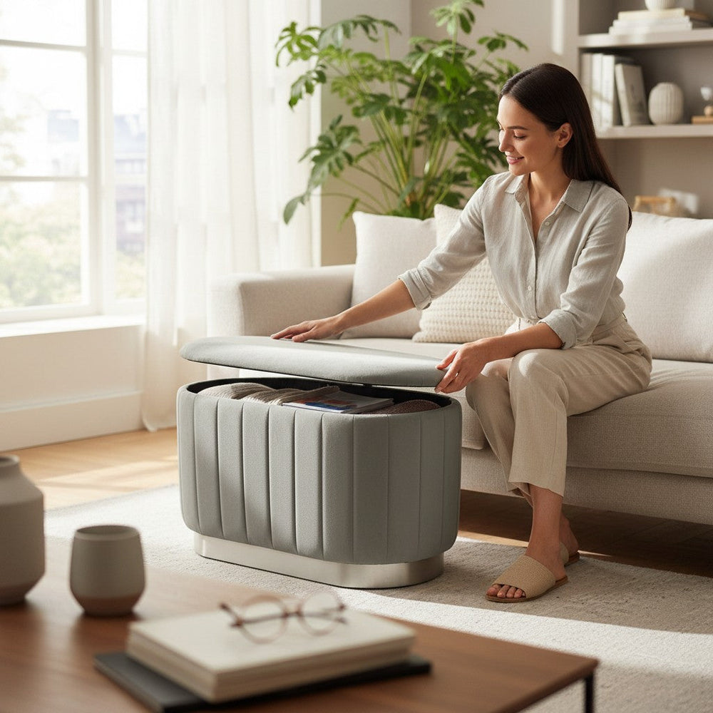 SilverVault Modern Velvet Storage Seater