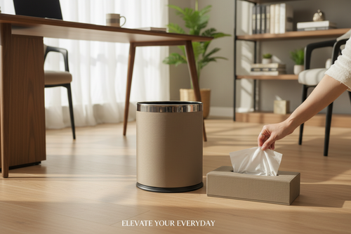 Handcrafted Premium Leather Dustbin Tissue Box Set