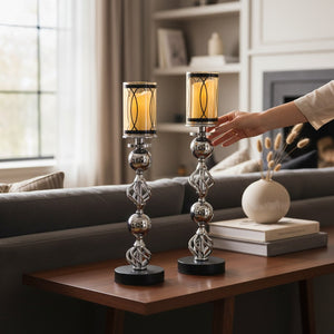 Hotel Luxe Silver Crystal Candle Stands (Pair)
