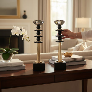 Luxe Vintage Crystal Metallic Candle Stands (Pair)