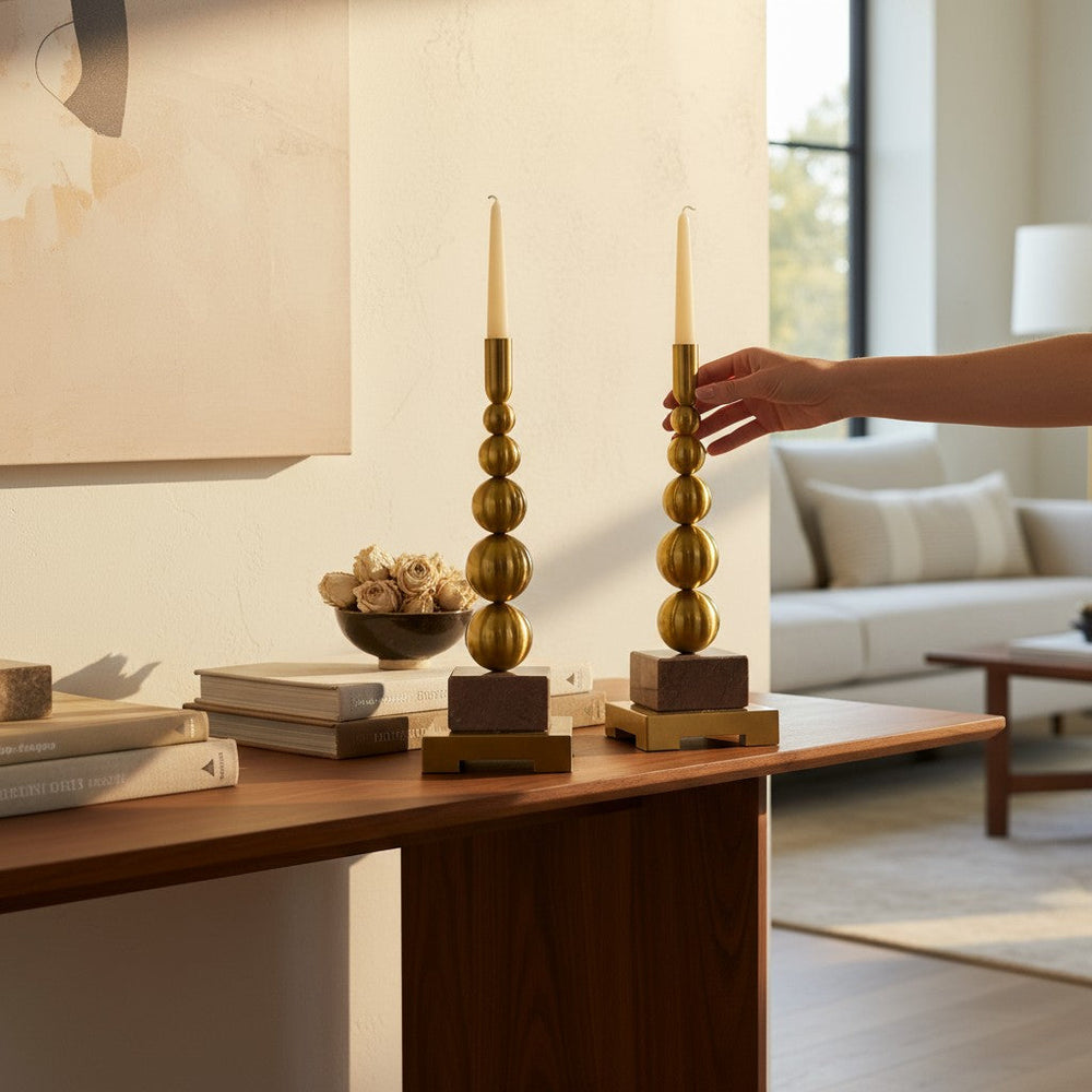 Vintage Brass Candle Holder with Marble Base