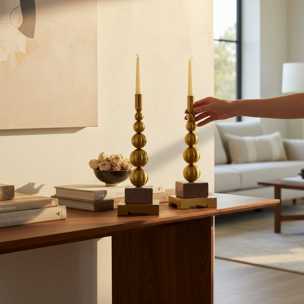 Vintage Brass Candle Holder with Marble Base