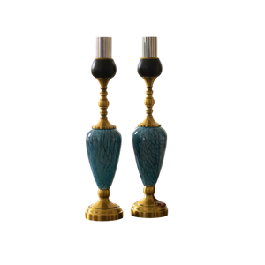 Azure Gold Ornate Candle Holders