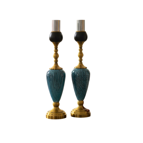 Azure Gold Ornate Candle Holders