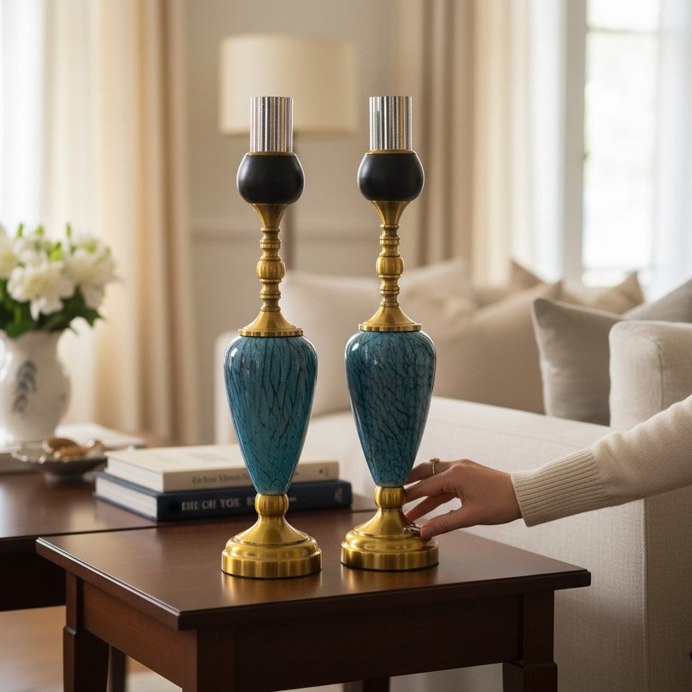 Azure Gold Ornate Candle Holders