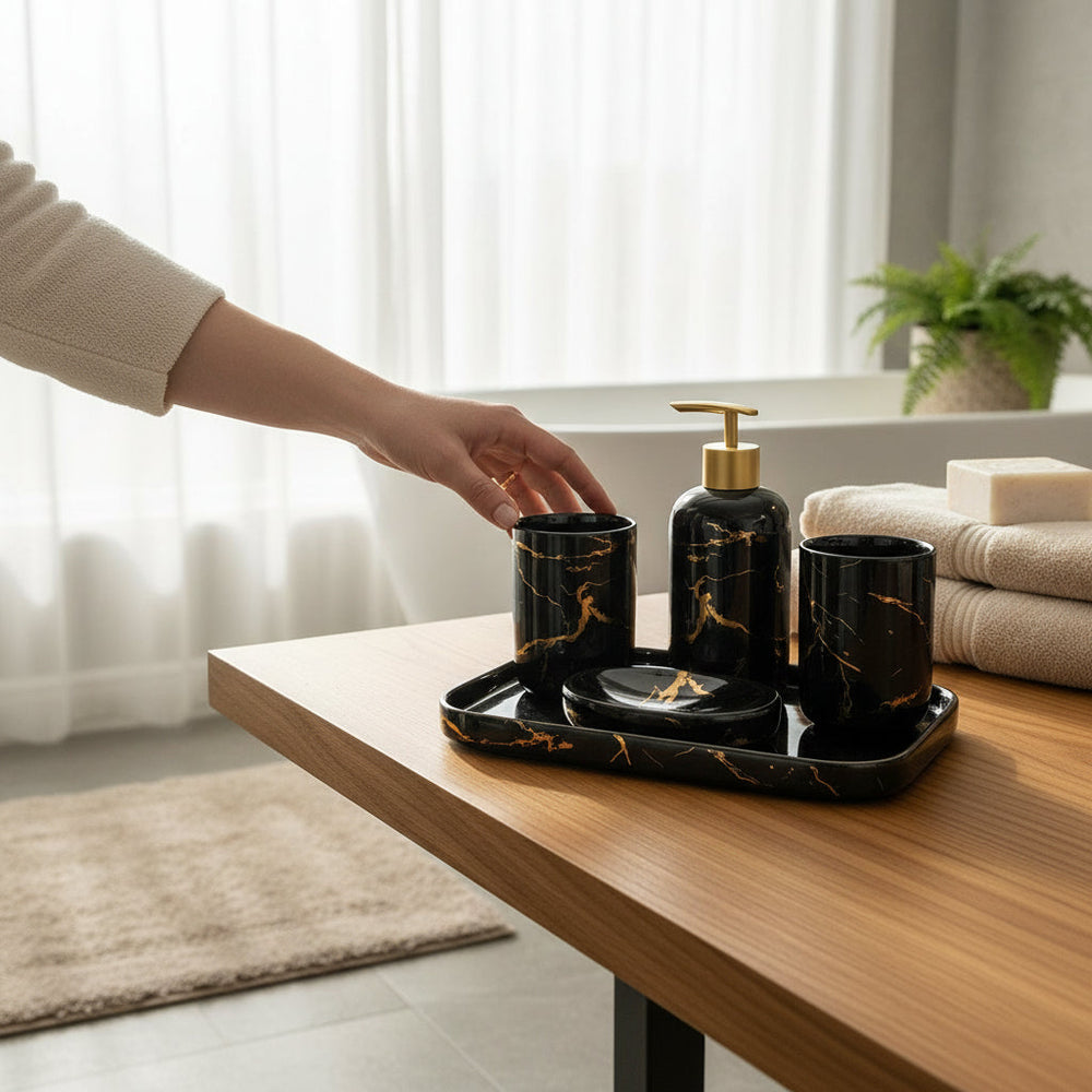 Luxe Pearl Ceramic Tray Bathroom Set