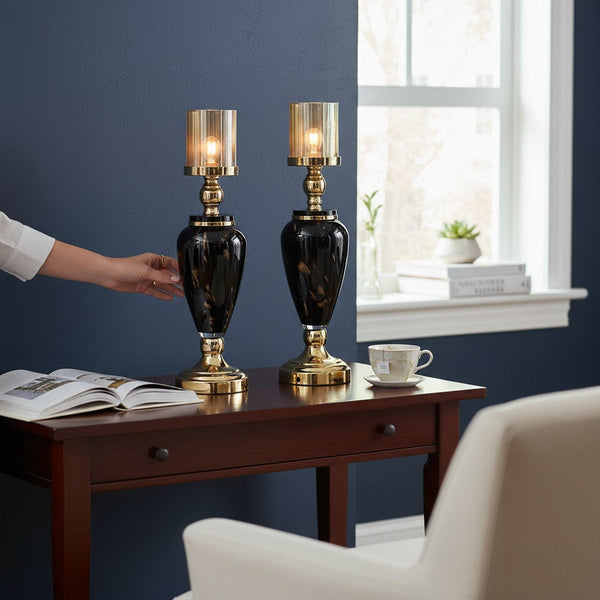 Elegant Black-Gold Ceramic Candle Stands