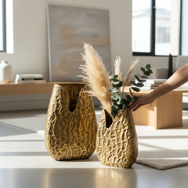 J-Star Branded Vintage Ribbed Brass Planters
