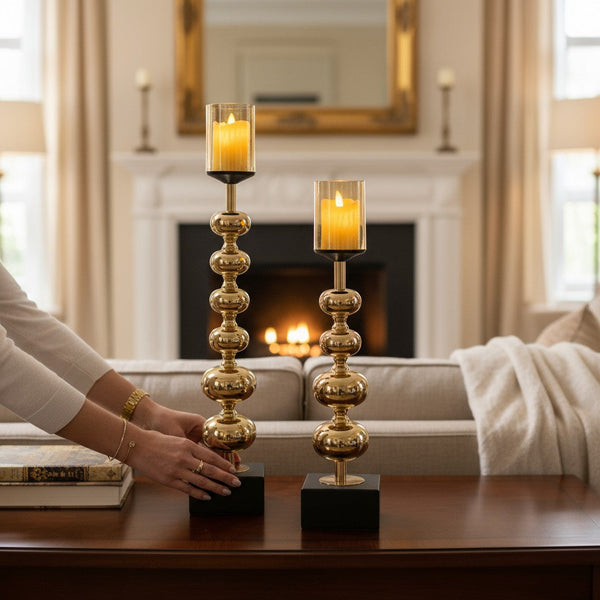 Luxe Modern Metallic Long Candle Stands (Pair)