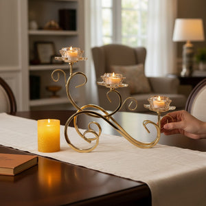 Luxury Gold Metallic Candle Holder with Crystal Lotus