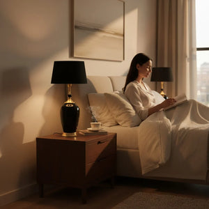 Elegant Jet-Black Porcelain Table Lamp