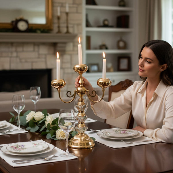 Imperial Crystal & Brass Candle Sculpture