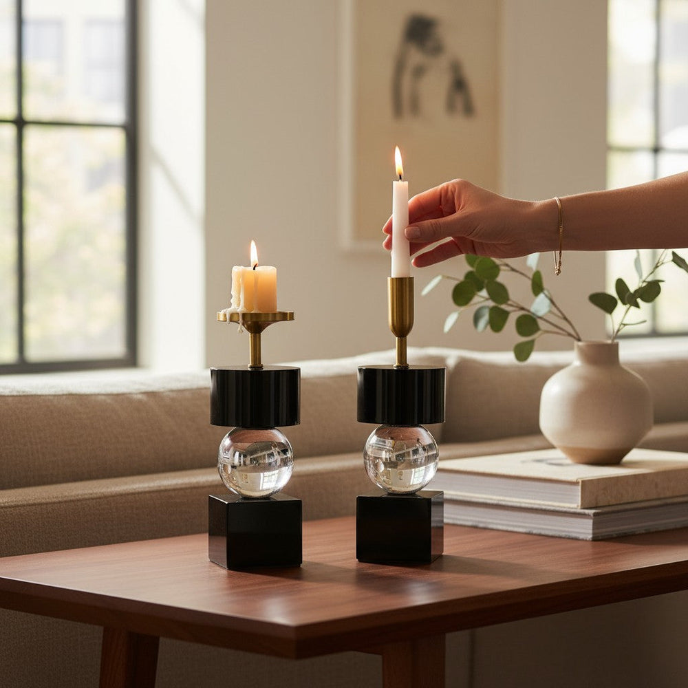 Midnight Crystal Candle Holder Set