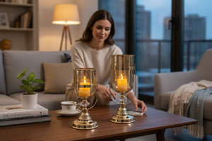 Crystal Glow Metallic Glass Candle Stand (Pair)