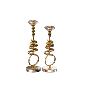 Modern Metallic Heavy Crystal Base Candle Holder