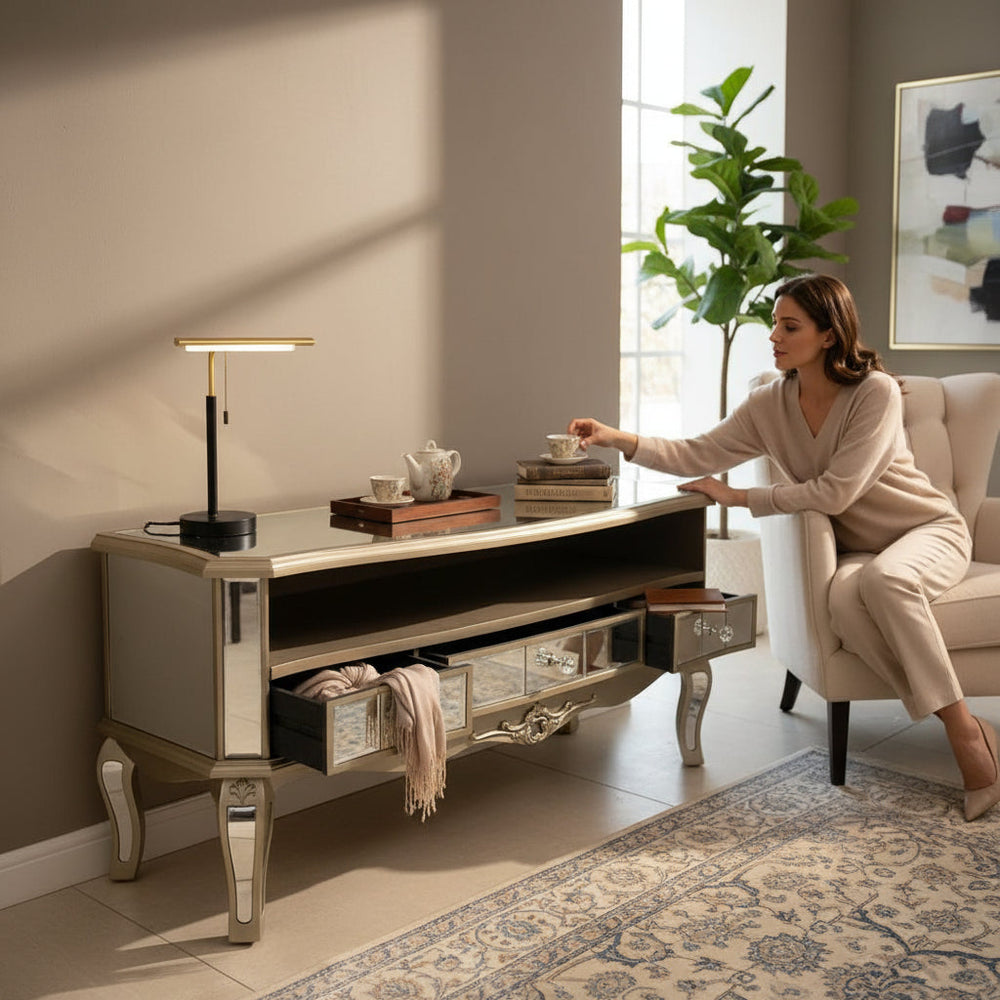 Silver Crest Contemporary Mirrored Sideboard Table