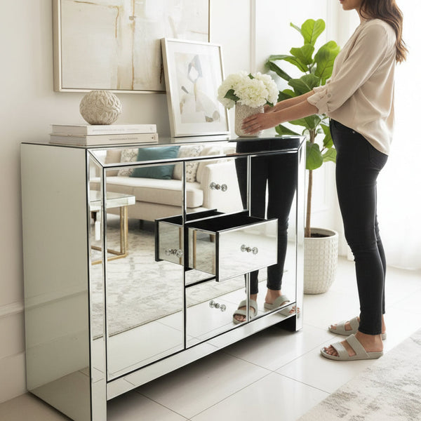 Radiant Luxe Mirrored Accent Console Cabinet