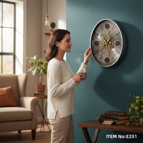 Titanium Gold Industrial Gear Wall Clock