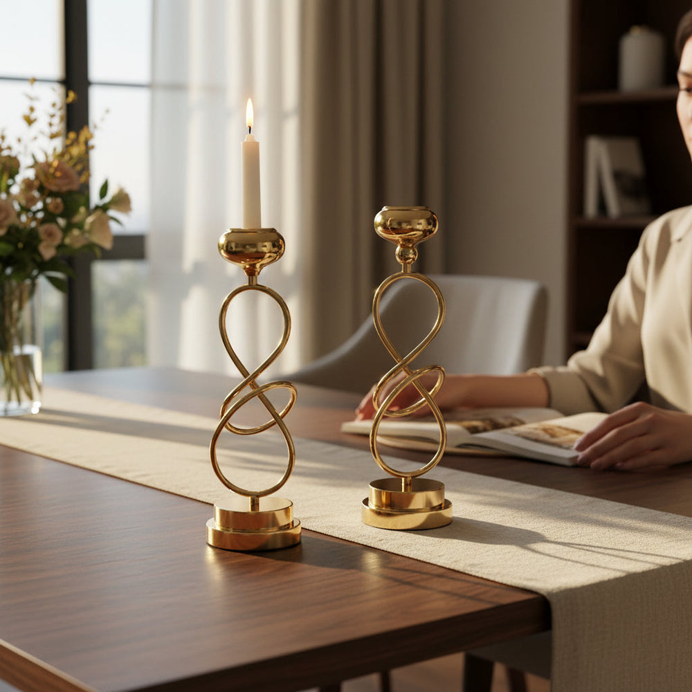 Stratos Modern Metallic Candle Stands (Pair)