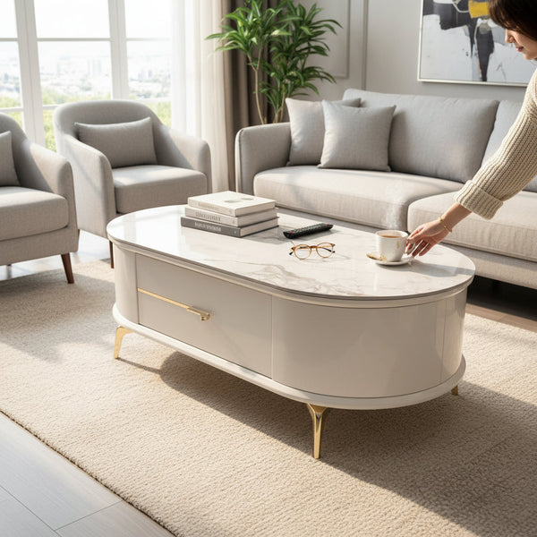 Aurora Luxe Oval Centre Table with Marble Top