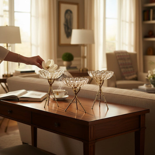 Elegance Glass Tripod Decorative Bowls