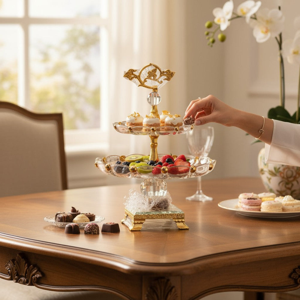 Regalia Gold Crystal Tiered Stand