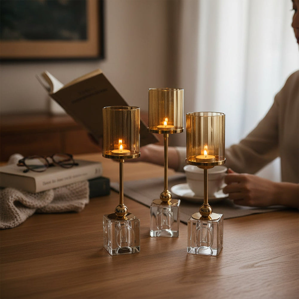 Celestial Crystal Base Candle Stands Set