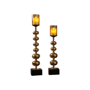 Luxe Modern Metallic Long Candle Stands (Pair)