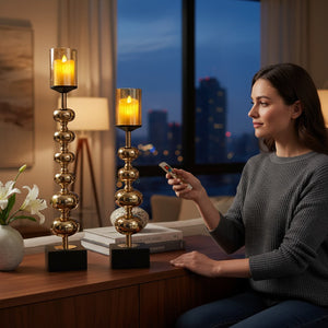 Luxe Modern Metallic Long Candle Stands (Pair)