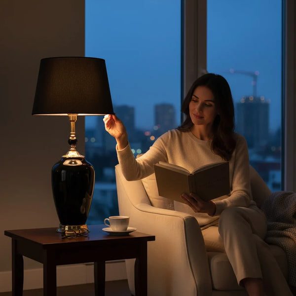 Elegant Jet-Black Porcelain Table Lamp