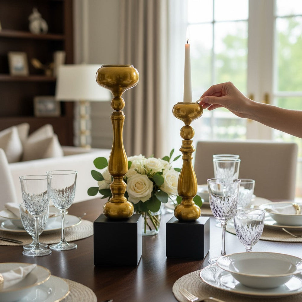 Aeris Sculpted Vintage Brass Candle Stands (Pair)