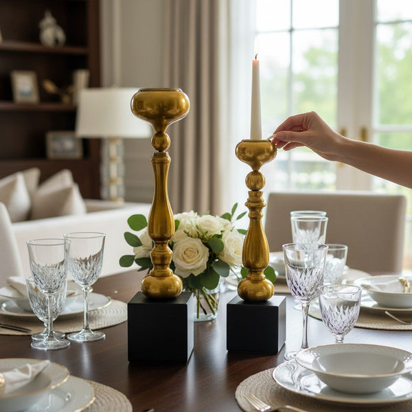 Aeris Sculpted Vintage Brass Candle Stands (Pair)