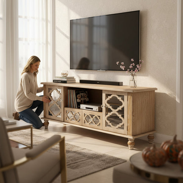 Opal Glow Mirrored Contemporary Storage Console