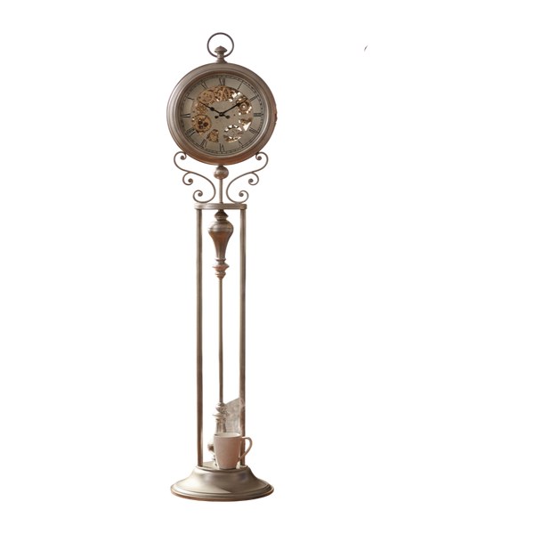 Industrial Black Gear Tripod Standing Clock
