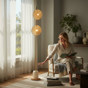 Noir Gleam – Gold Crystal & Brass Floor Lamp