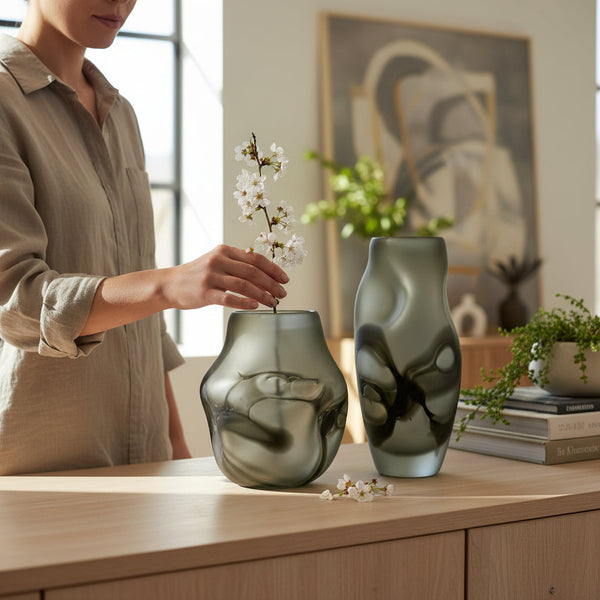 Artisan Grey Glass Floral Vases