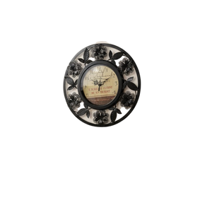 Elegant Black Floral Metallic Vintage Wall Clock