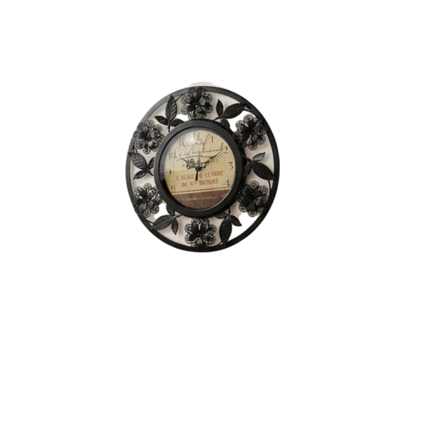 Elegant Black Floral Metallic Vintage Wall Clock